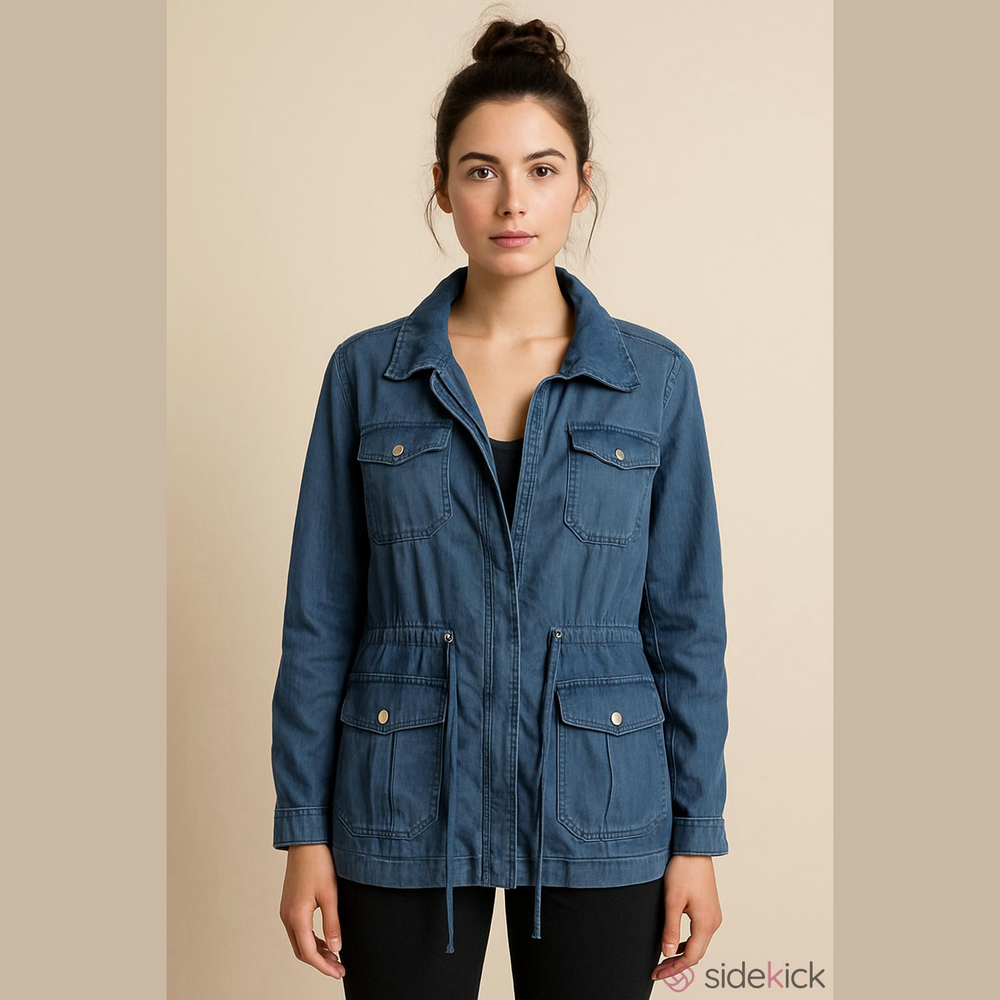 NEW Alia Denim-Look Blue Utility Jacket, Size 10